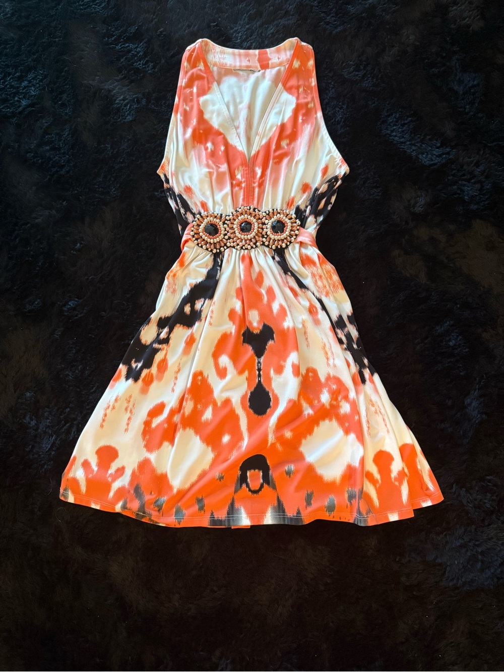 Orange & White Tie-Dye Beaded Waist Dress